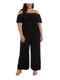 Black Ruched Zippered Wide Leg Jumpsuit Plus 22W O471