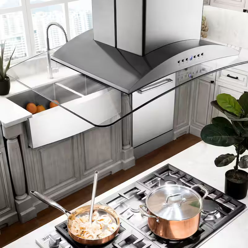 30 in. 400 CFM Ducted Island Mount Range Hood in Stainless Steel and Glass O1088