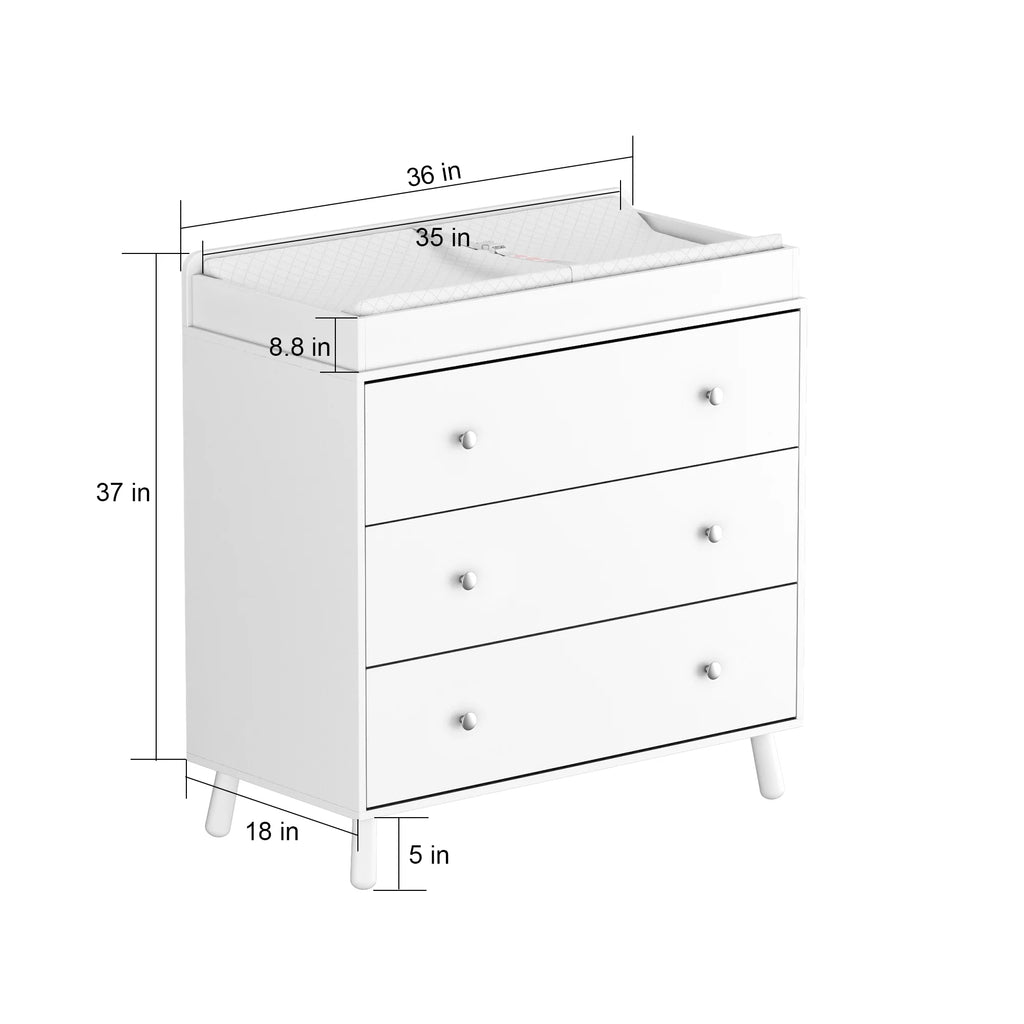 White 3 Drawer Baby Changing Table with Pad Q421131