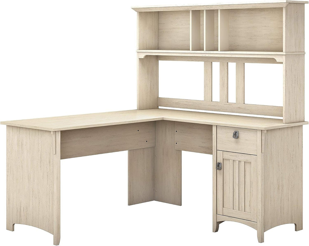 60W L Shaped Desk with Hutch in Cape Cod Gray F4864