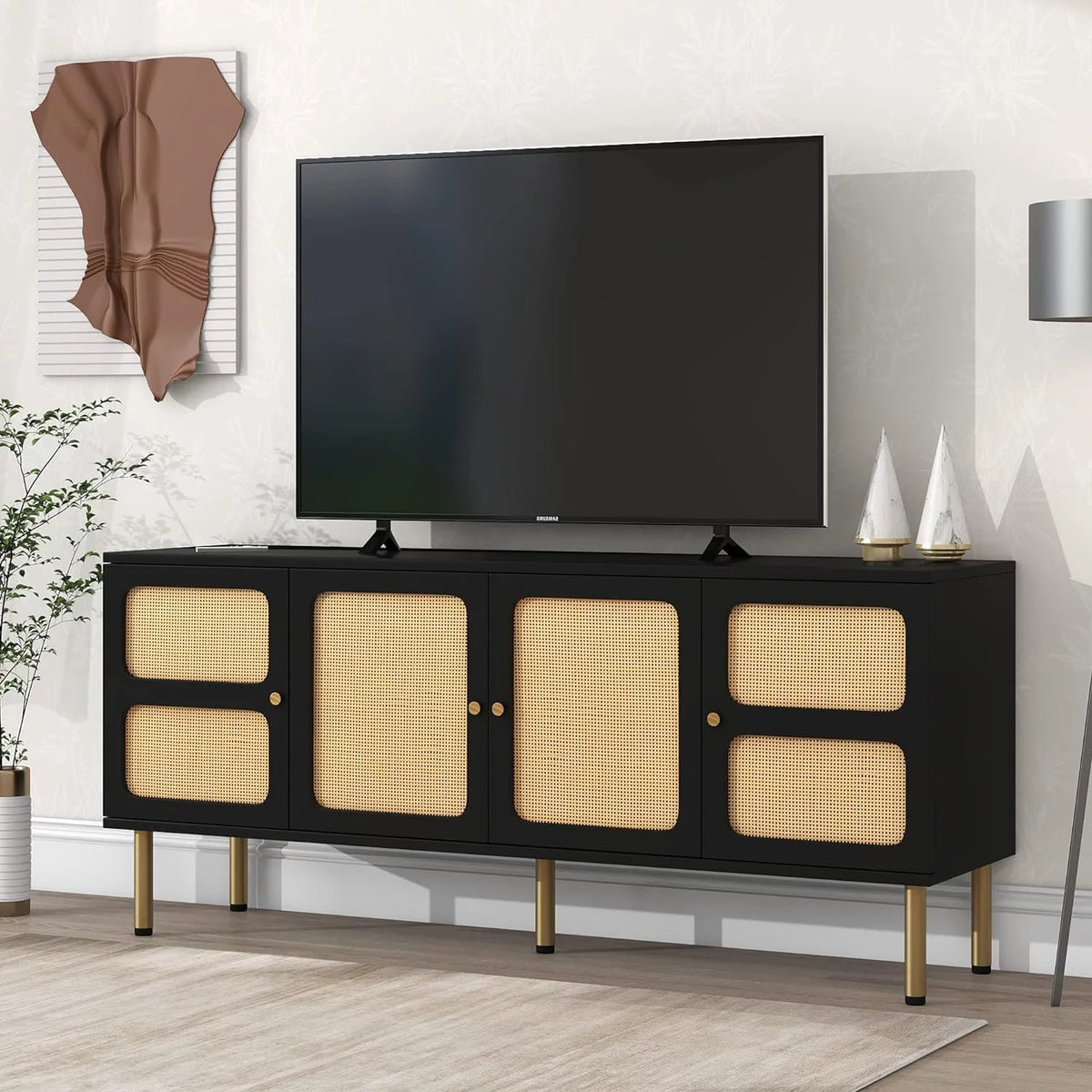 Black Boho Rattan TV Stand M257