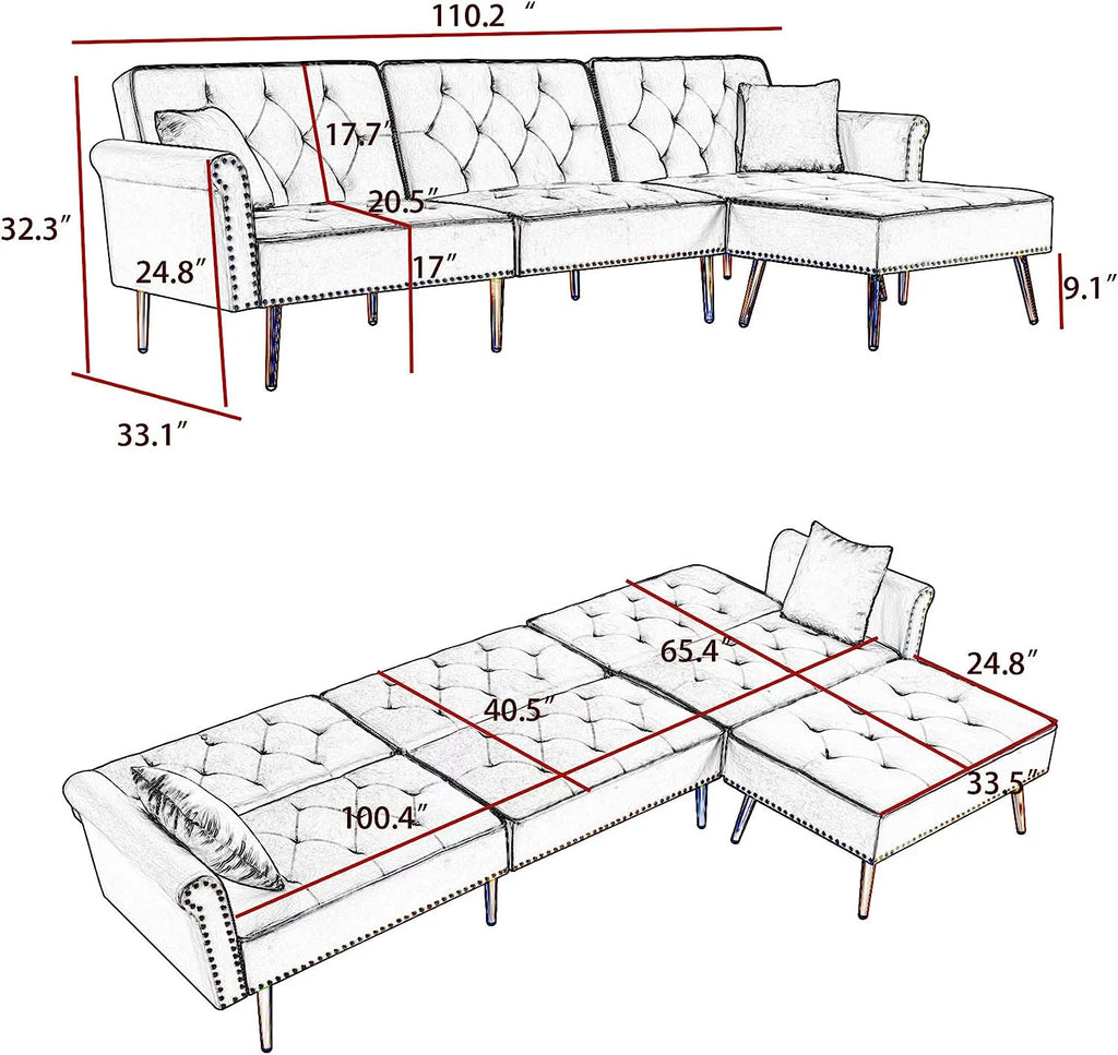 L-Shaped Sectional Sofa with Recliner and Movable Ottoman H19895