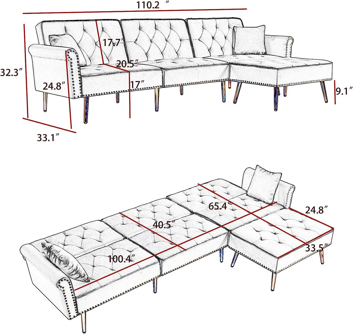 L-Shaped Sectional Sofa with Recliner and Movable Ottoman H19895