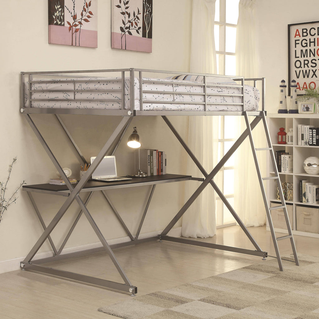 Full Workstation Loft Bed - Silver W140