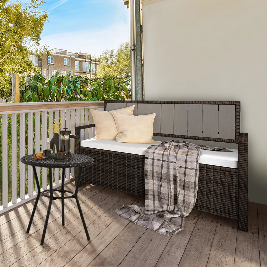 70 Gallon PE Rattan Storage Bench Deck Box with Cushions R743018