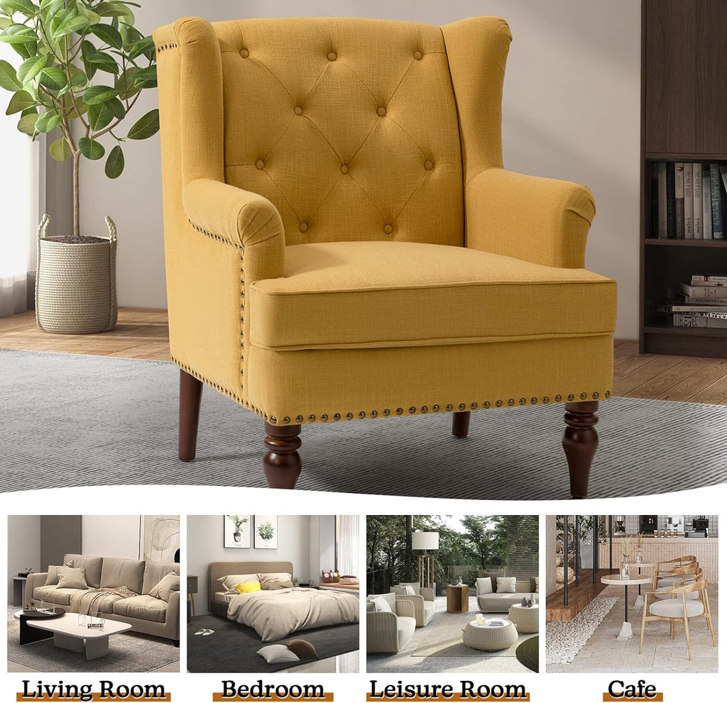 Mustard Tufted Fabric Upholstered Armchair Set Of 2 Q511596