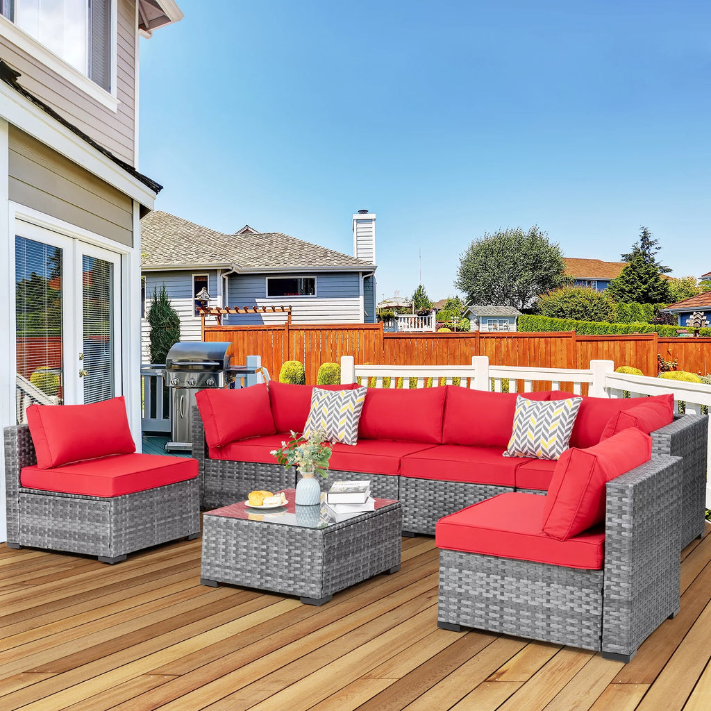 7 Piece Wicker Outdoor Sectional Sofa Set O89583
