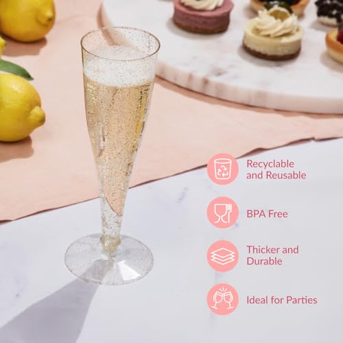 48 Pack 4.5 oz Gold Glitter Plastic Champagne Flutes A356643