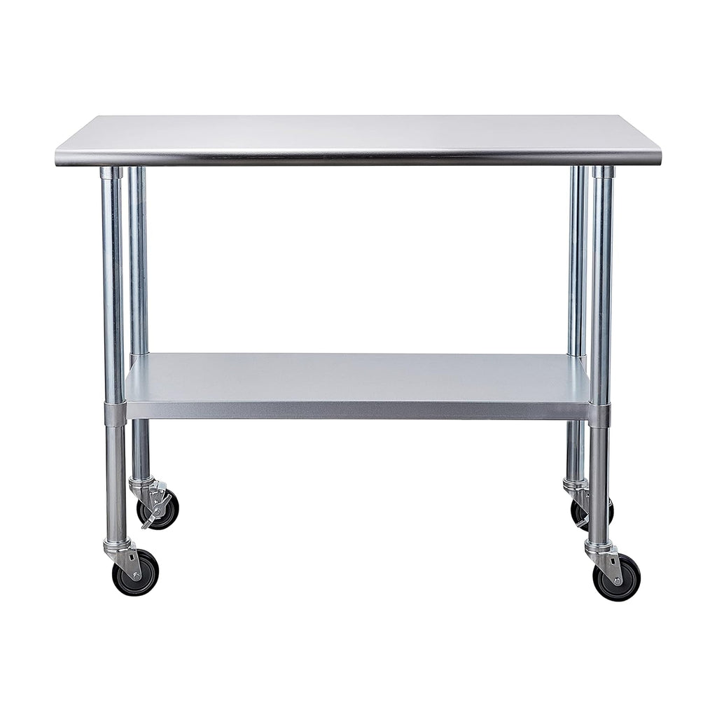 Stainless Steel Table 24 x 48 Inches with Caster Wheels and Undershelf Q616
