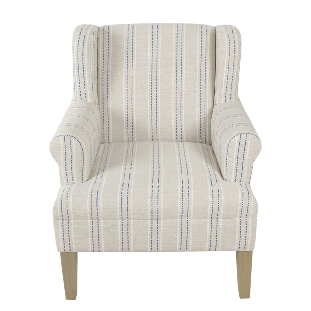 Blue and Off-White Striped Wingback Accent Chair N2541