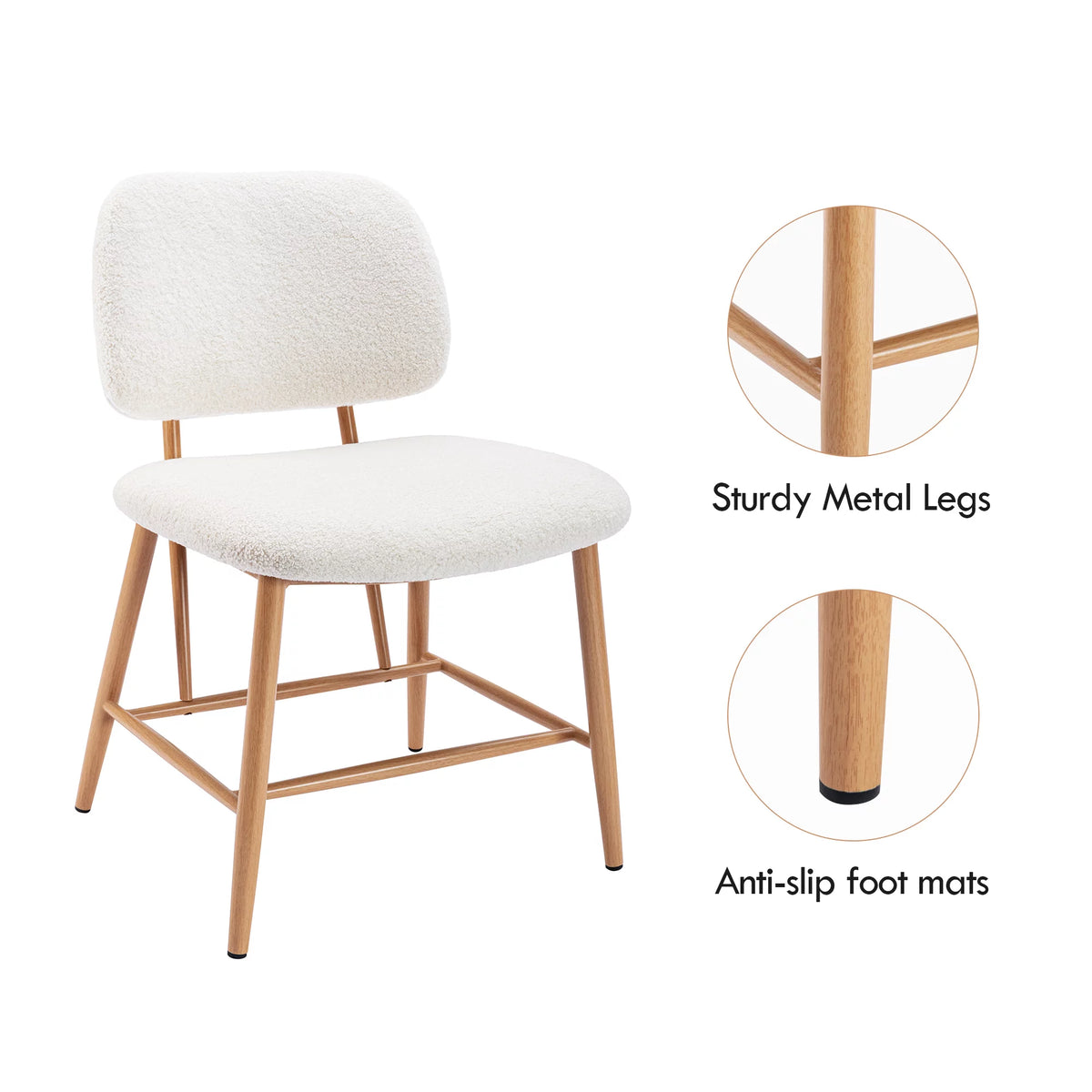 Teddy Upholstered Dining Chairs Set of 2 with Metal Legs C296