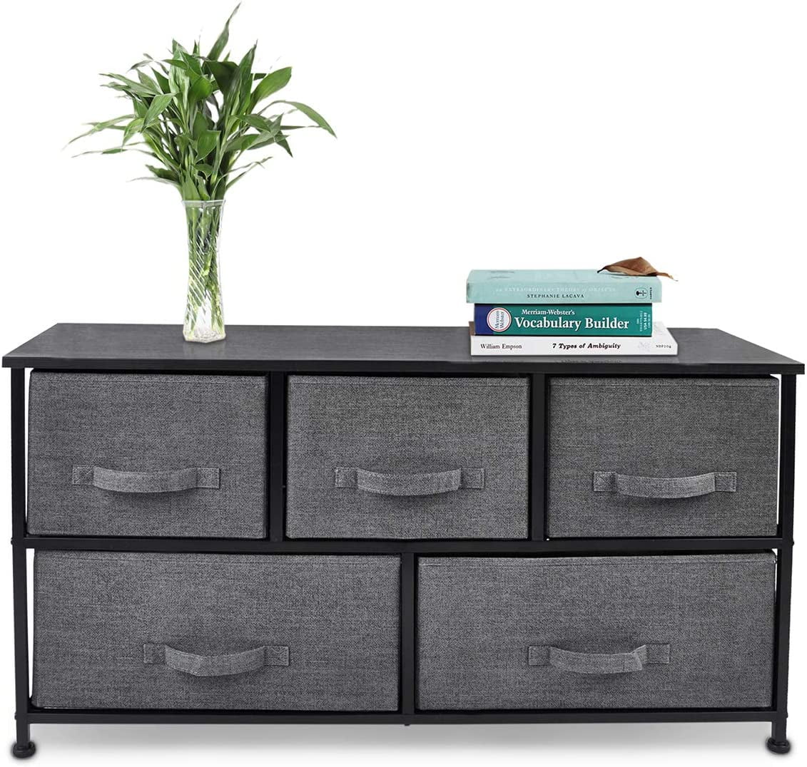 Fabric Drawer Dresser with Steel Frame Wood Top A9769