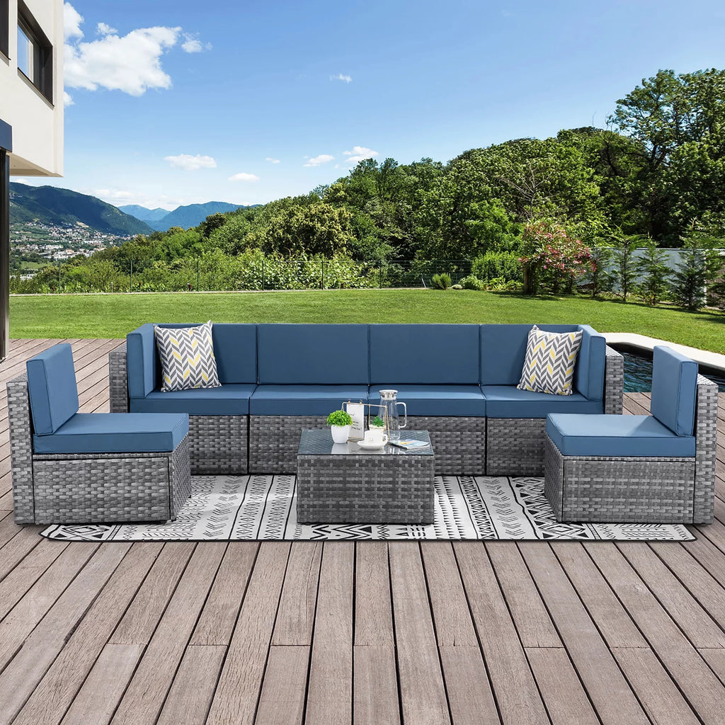 7 Piece Wicker Outdoor Sectional Sofa Set O89583