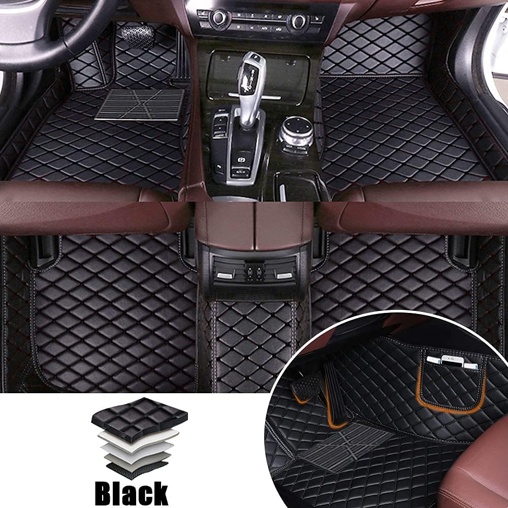 Leather Car Floor Mats Front ＆ Rear Full Coverage Liner/Set (Gold Color) W29642