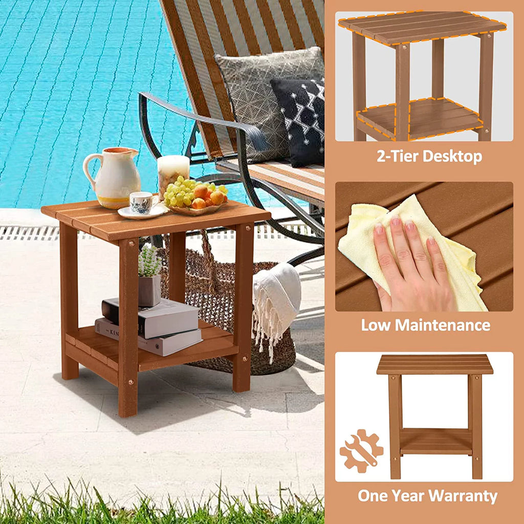 2-Tier HDPE Outdoor Side Table Rectangular Teak O62173