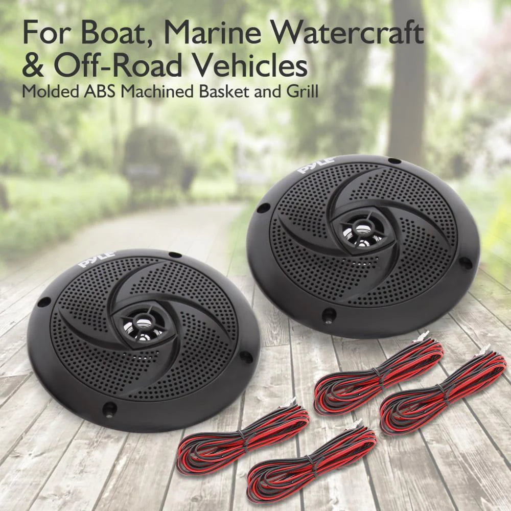 6.5 Inch Waterproof Low Profile Marine Speakers, Black (2 Pack) P1465