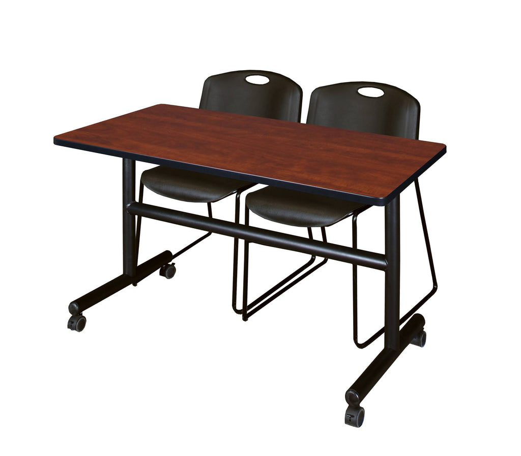 Mahogany Flip Top Mobile Training Table with 2 Stack Chairs W130