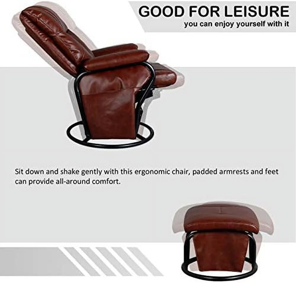 Brown PU Leather Glider Chair with Ottoman R726
