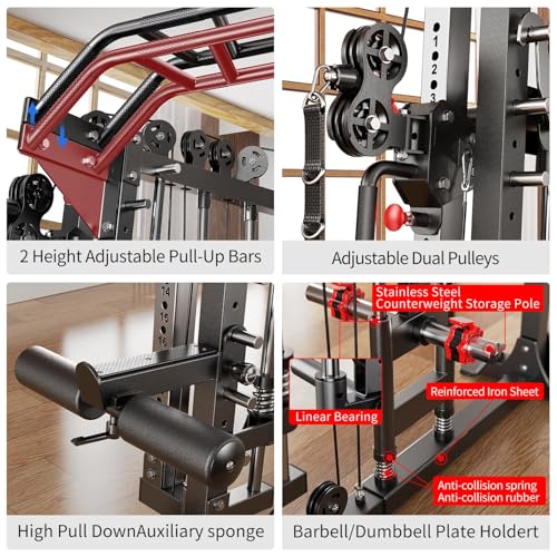 Power Cage Smith Machine Power Rack Squat Rack Cable Crossover System J6709