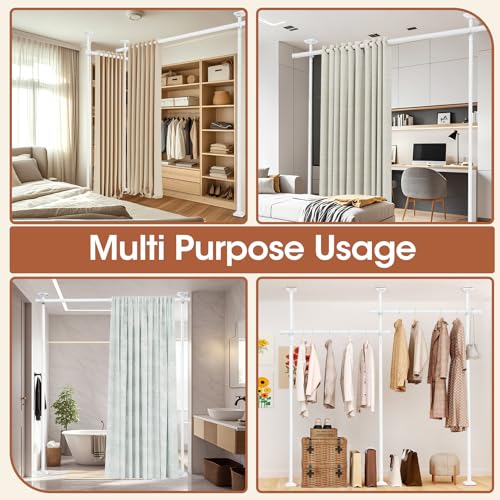Black Heavy Duty Tension Rod Room Divider Curtain Rod, Adjustable 4-10ft(H) 28-70inch(W) I921987