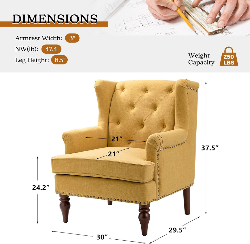 Mustard Tufted Fabric Upholstered Armchair Set Of 2 Q511596