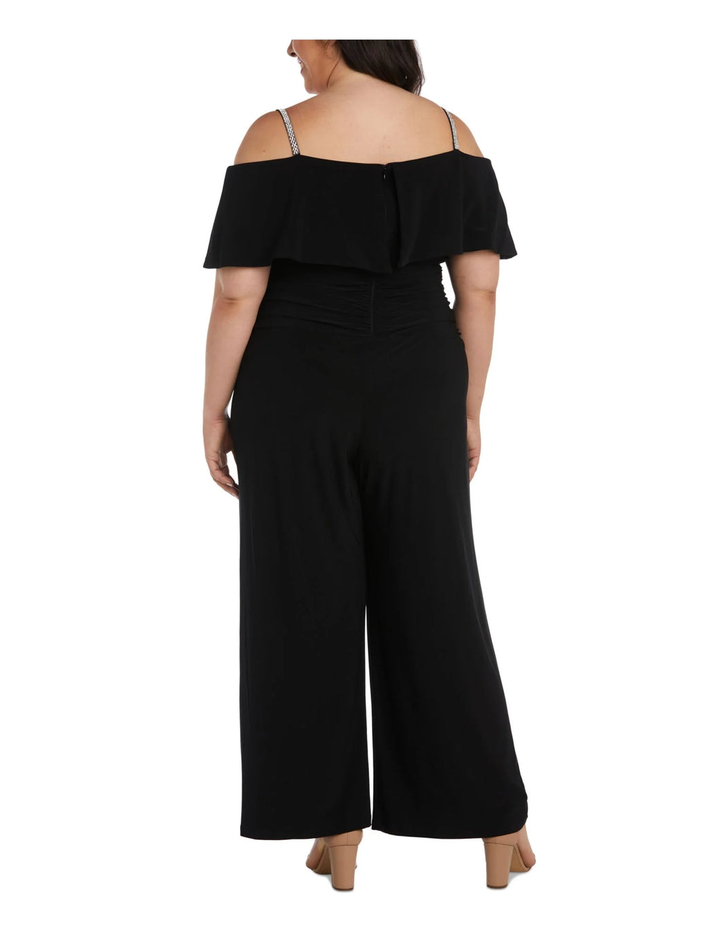 Black Ruched Zippered Wide Leg Jumpsuit Plus 22W O471