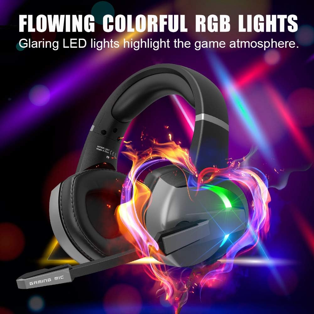 Gaming Headset Headphones with Noise Canceling Microphone LED RGB Light (Black) F14670