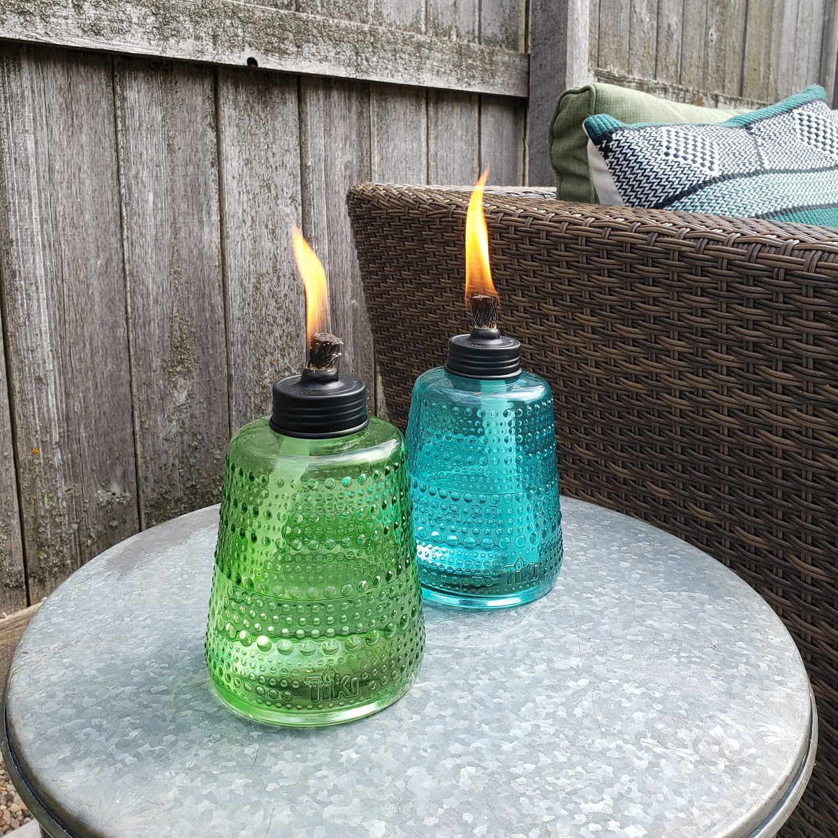 3-Pack 6" Table Torch Glass Blue Green and Purple C4379