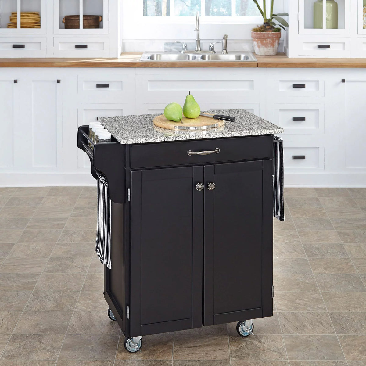 White Kitchen Cart with Oak Top H850165