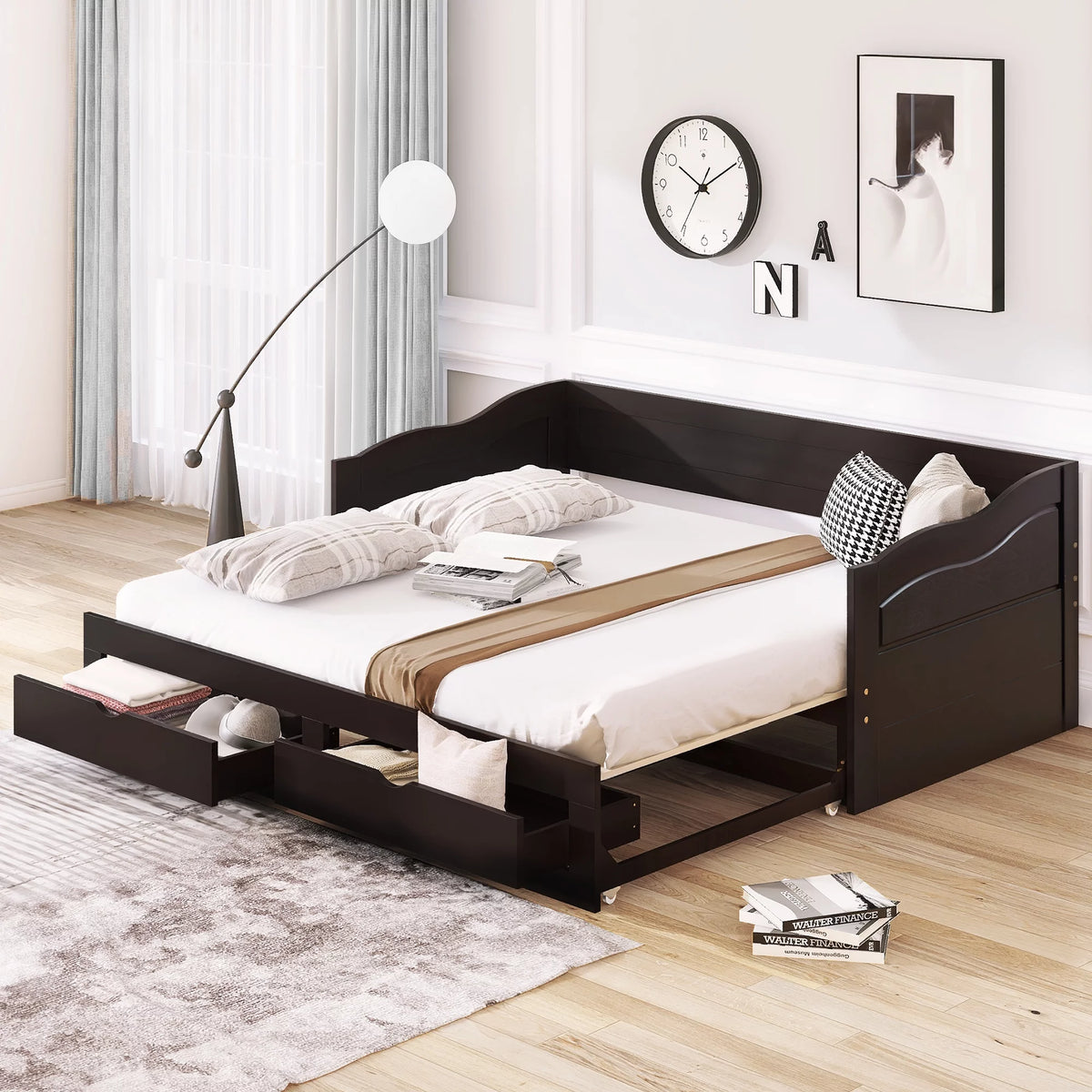 Espresso Twin Size Daybed with Trundle and Two Storage Drawers Y493627