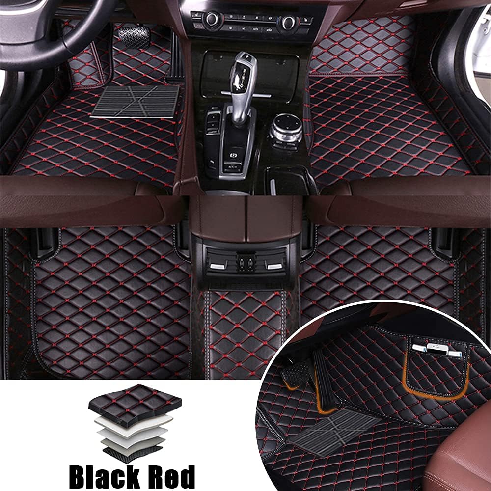 Leather Car Floor Mats Front ＆ Rear Full Coverage Liner/Set (Gold Color) W29642