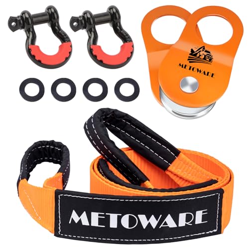 10 Ton Winch Snatch Block Pulley, Tree Saver Strap and D Ring Shackles I24635