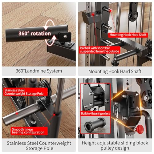 Power Cage Smith Machine Power Rack Squat Rack Cable Crossover System J6709