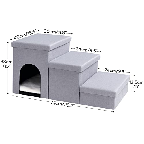 Gray 3 Steps Dog Stairs with Storage N724933