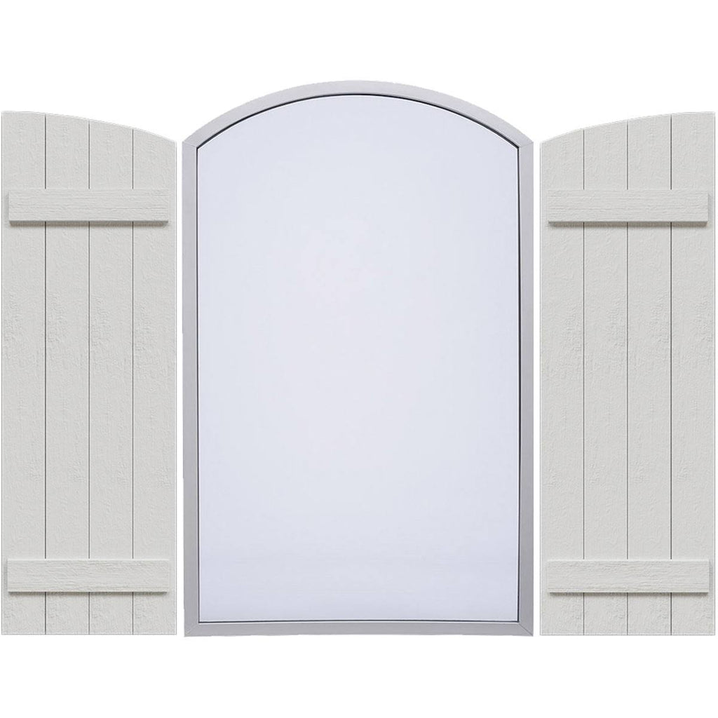 Rustic Faux Wood Shutters with Elliptical Arch Top P421