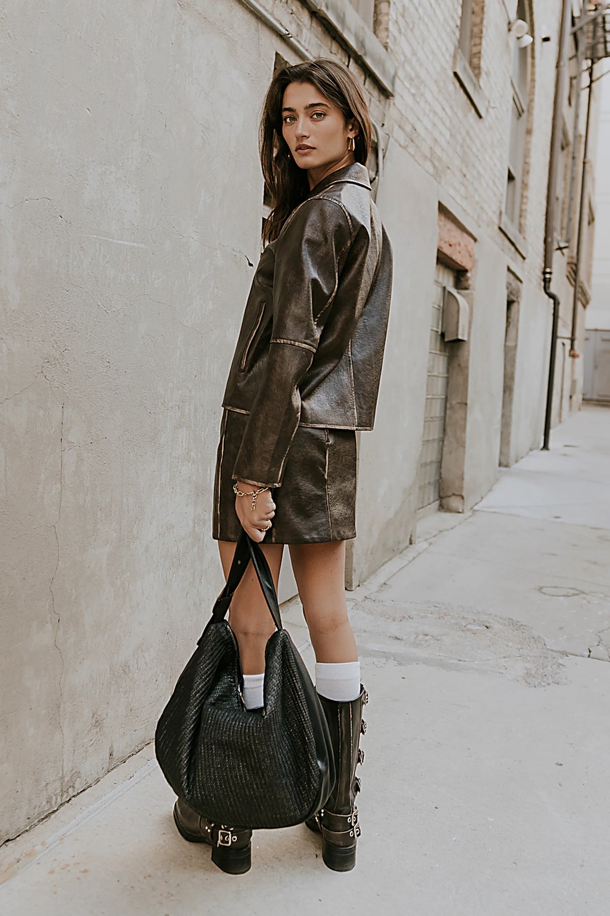 Vegan Leather Mini Skirt Q15397