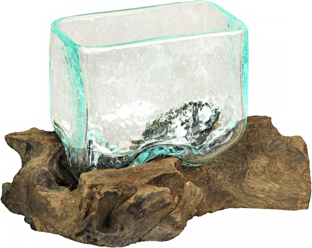 Rectangular Glass On Driftwood Decorative Bowl Q271742