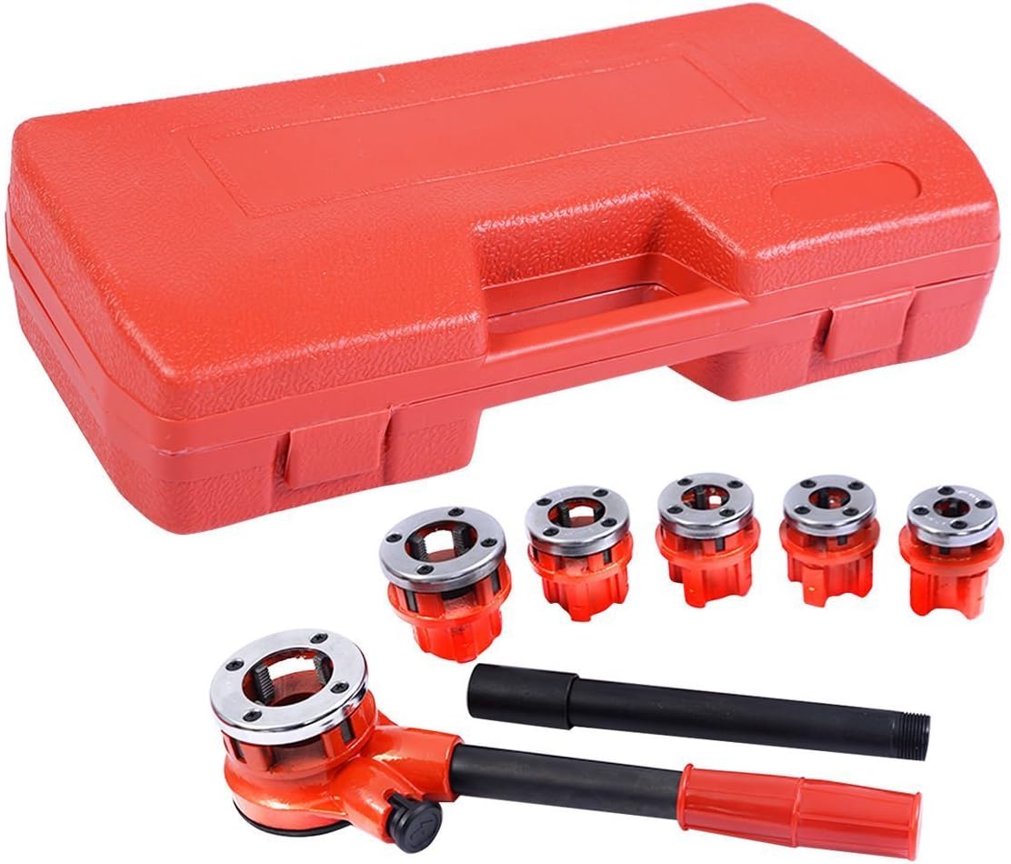Portable Ratchet Pipe Threader Kit Set with 6 Dies and Case V40007