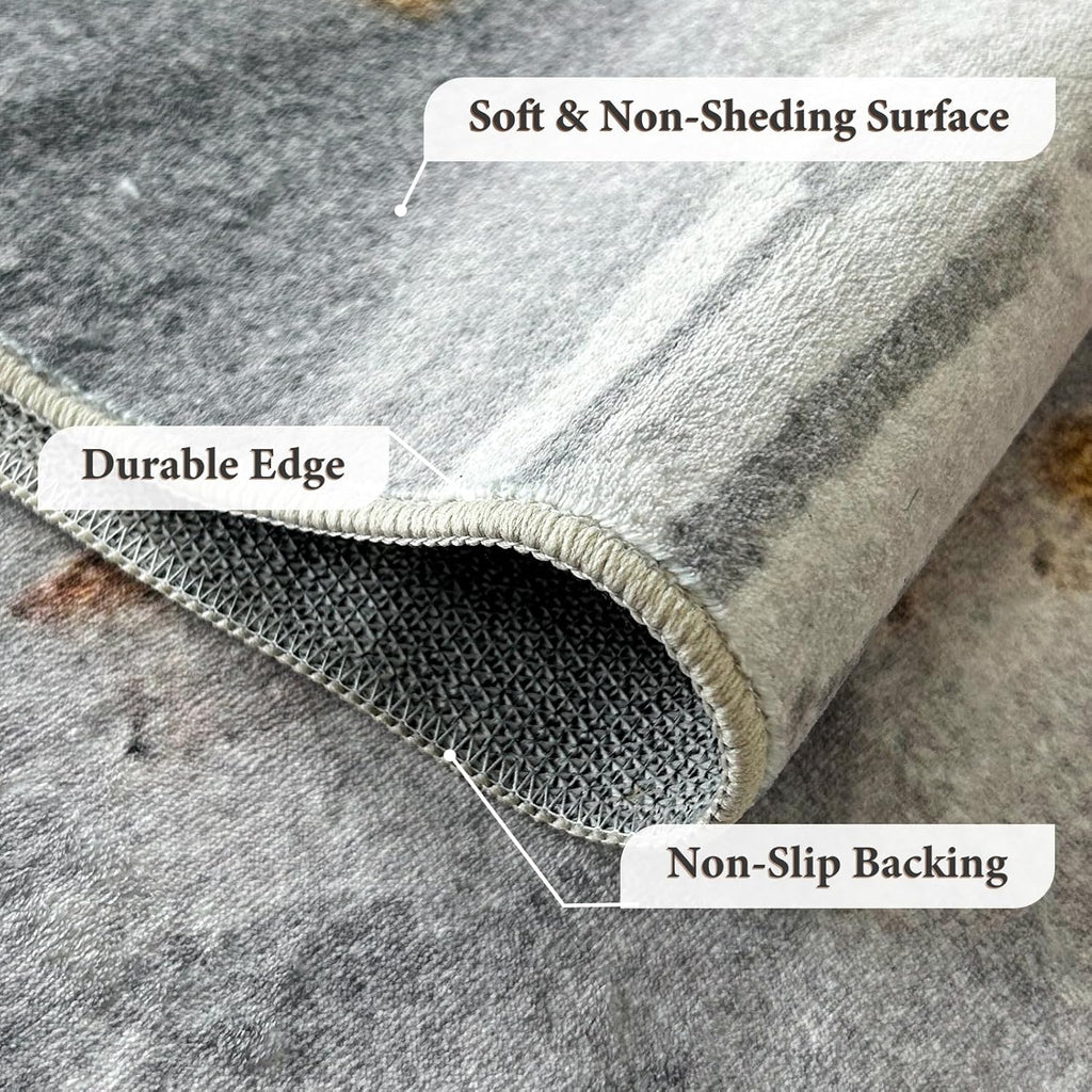 Grey Washable Non Slip Area Rug 5'x7' T27841