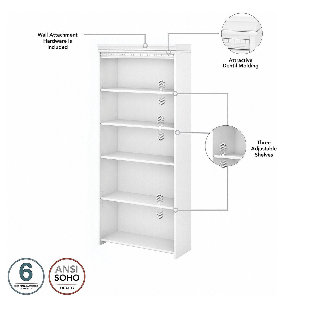 Gray L Shaped Desk with 5 Shelf Bookcase L4849