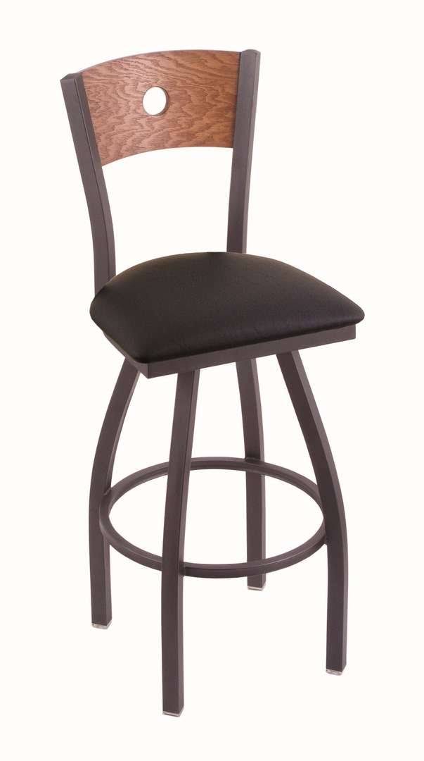 36x22 Swivel Stool with Medium Oak Back and Black Vinyl Seat W237