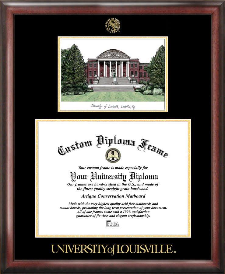 Gold Embossed Diploma Frame with Campus Images Lithograph E240158