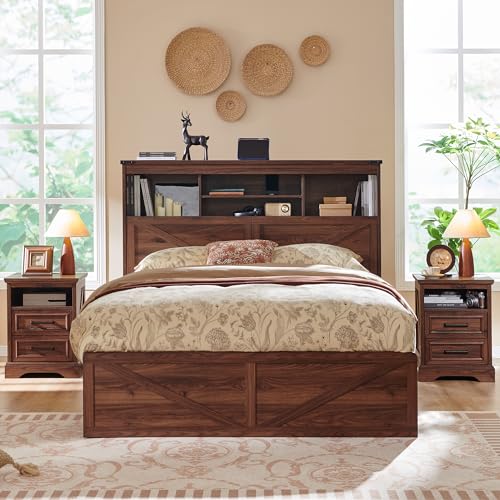 King Size Wood Bed Frame with Storage Headboard and 4 Drawers N7988