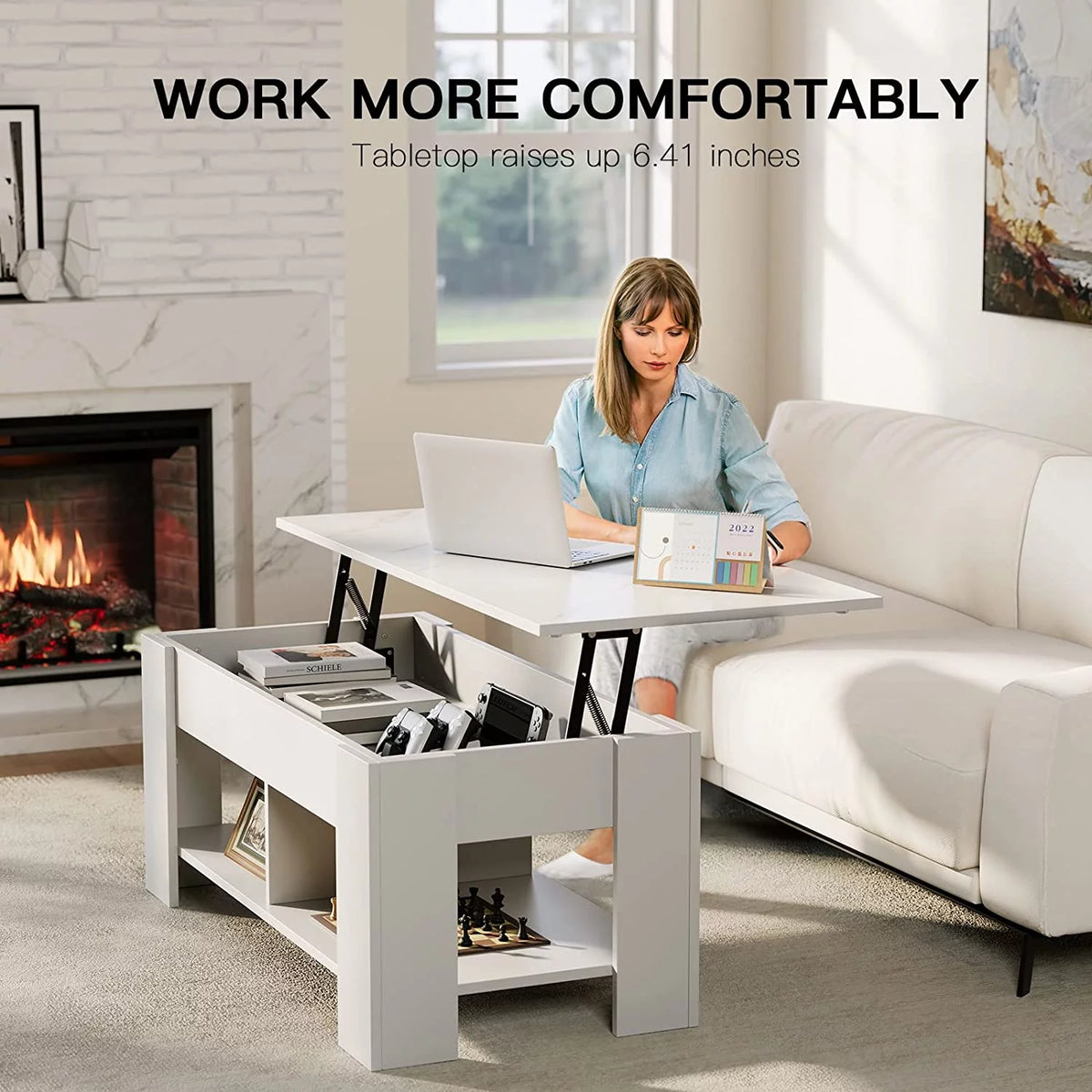 Lift Top Coffee Table 39in with Hidden Compartment and Storage Shelf E6113