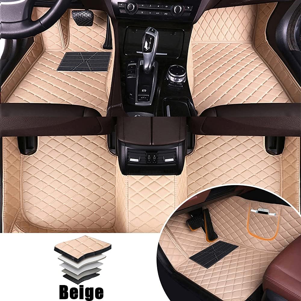 Leather Car Floor Mats Front ＆ Rear Full Coverage Liner/Set (Gold Color) W29642