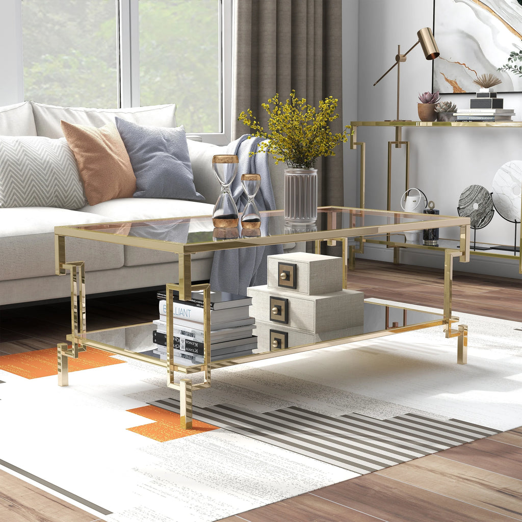Glass Top 2-Piece Coffee Table Set with Shelf C731000