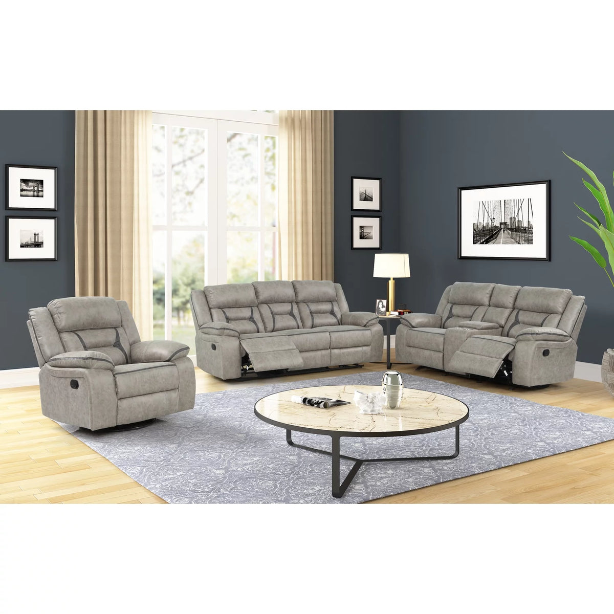 Gray Faux Leather 2 Pc Sofa Set N69360