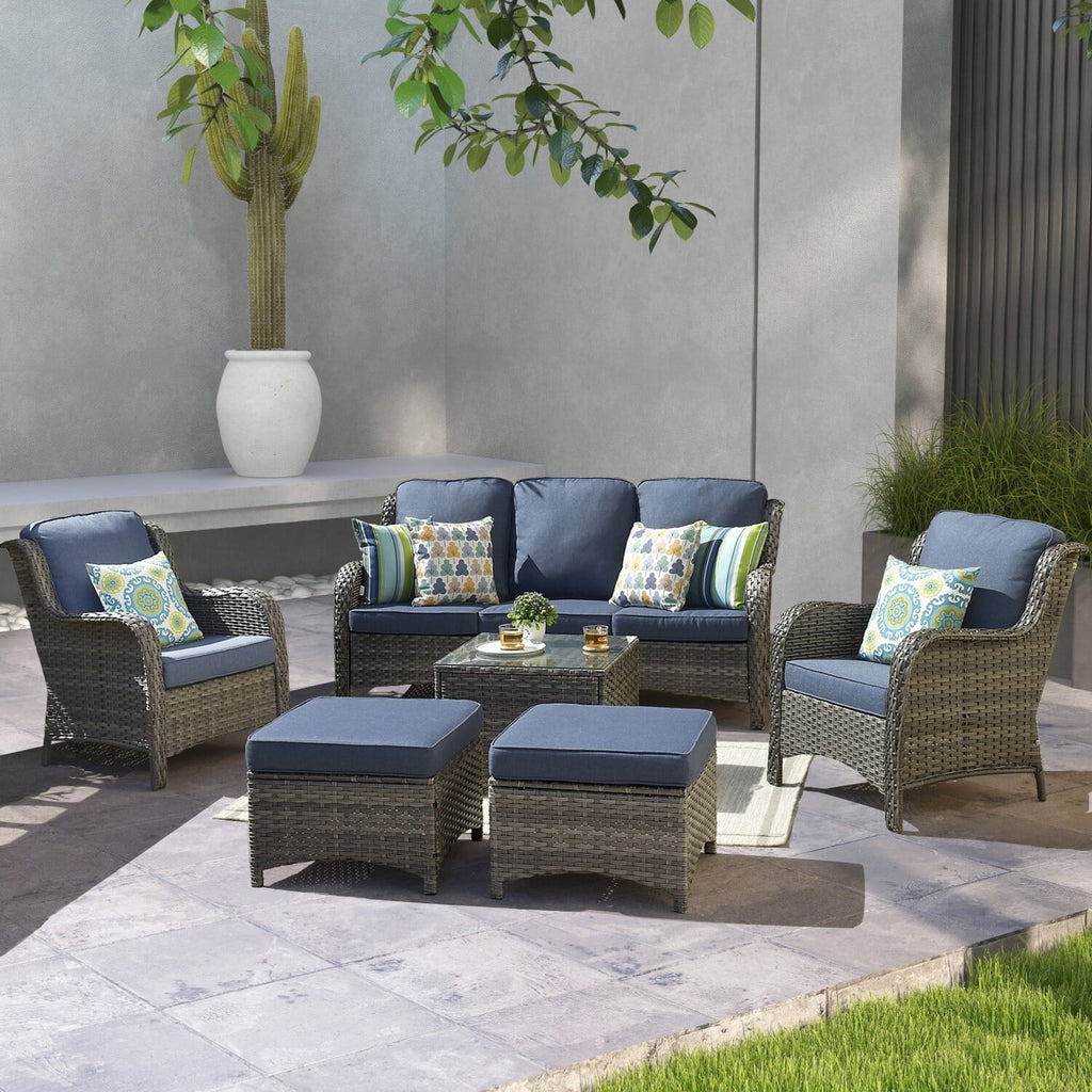 Beige 6-piece Wicker Sectional Set with Table P9960
