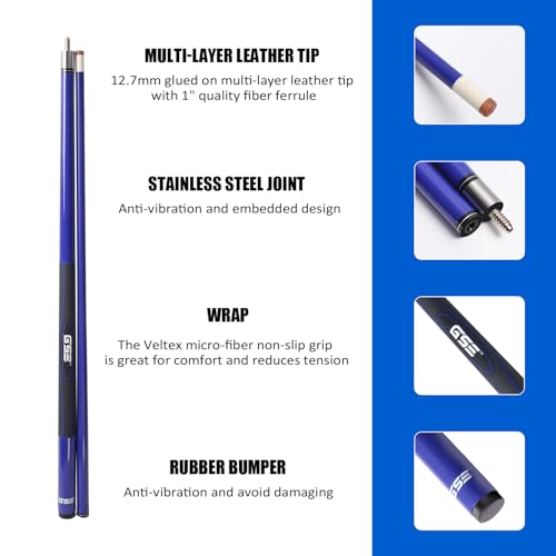 58" 2-Piece Fiberglass Graphite Composite Billiard Pool Cue Sticks N102887