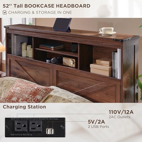 King Size Wood Bed Frame with Storage Headboard and 4 Drawers N7988